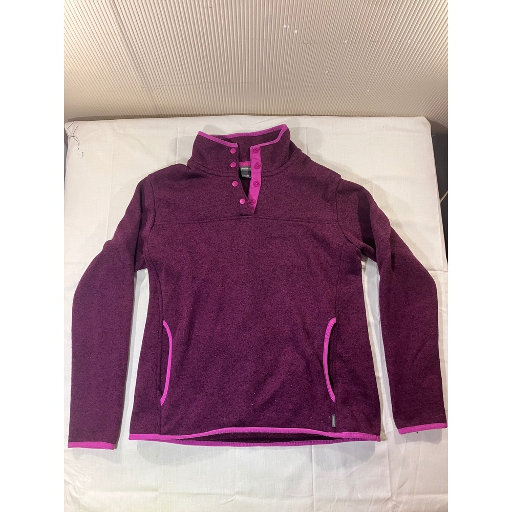 Eddie Bauer Womens Pullover Fleece Top Purple Magenta Snap Button Mock Neck M